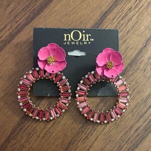 nOir Jewelry Pink and Gold Floral Hoop Earrings